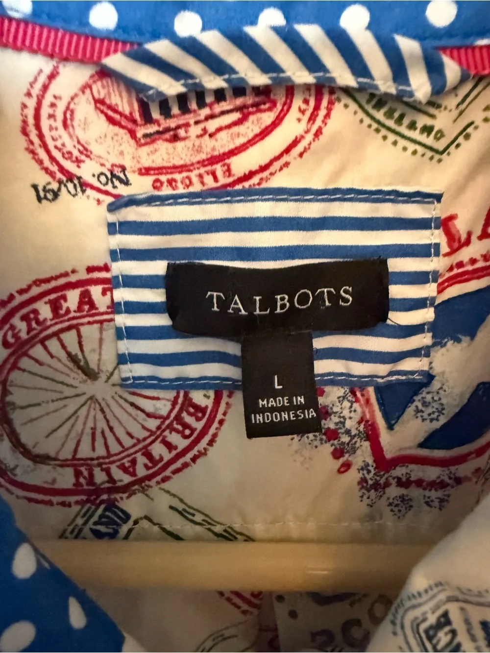 Talbots Modern Classic Shirt in Passport Stamps L - Picture 5 of 13